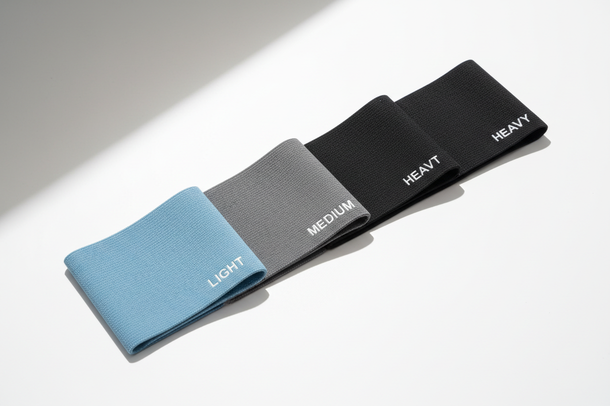 Resistance Band Set in multiple colors on white surface